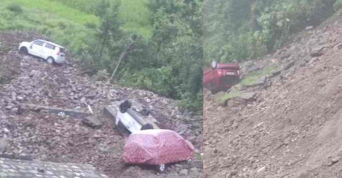  उत्तराखंड में यहां सड़क का हिस्सा टूट गया, पांच कारें पहुंचीं गधेरे में, Video देखे