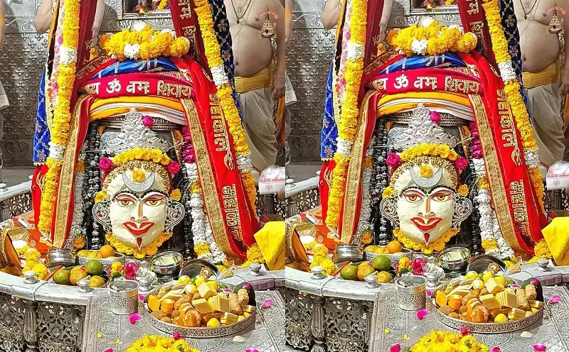  फलों के रस से अभिषेक के बाद बाबा महाकाल का रजत मुकुट, रजत चंद्र से हुआ श्रृंगार