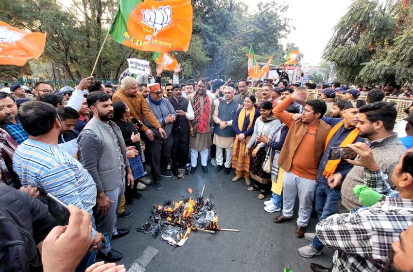  भारतीय जनता पार्टी महानगर अध्यक्ष सिद्धार्थ अग्रवाल के नेतृत्व में कांग्रेस के विपक्ष के नेता राहुल गांधी का पुतला दहन किया