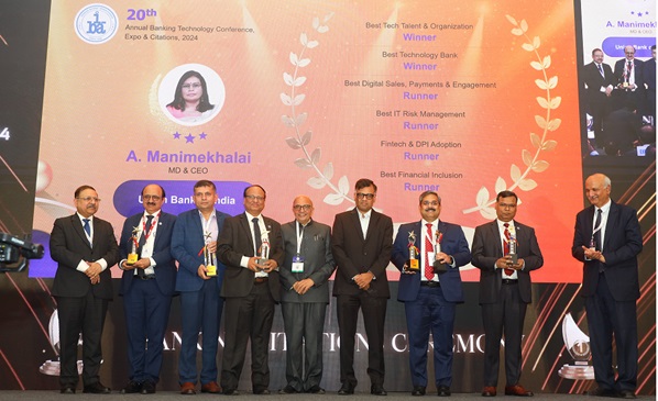  यूनियन बैंक ऑफ इंडिया को आईबीए बैंकिंग टेक्नॉलॉजी पुरस्कार 2024 के अंतर्गत 20वें संस्करण में अनेक उपलब्धियों से किया गया सम्मानित